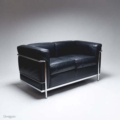 Cassina LC2 Zweisitzer Sofa, Les Corbusier, Schwarz