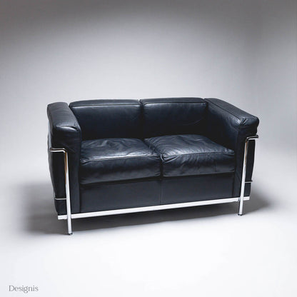 Cassina LC2 Zweisitzer Sofa, Les Corbusier, Schwarz