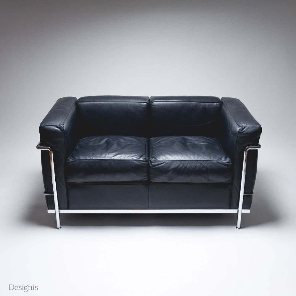 Cassina LC2 Zweisitzer Sofa, Les Corbusier, Schwarz