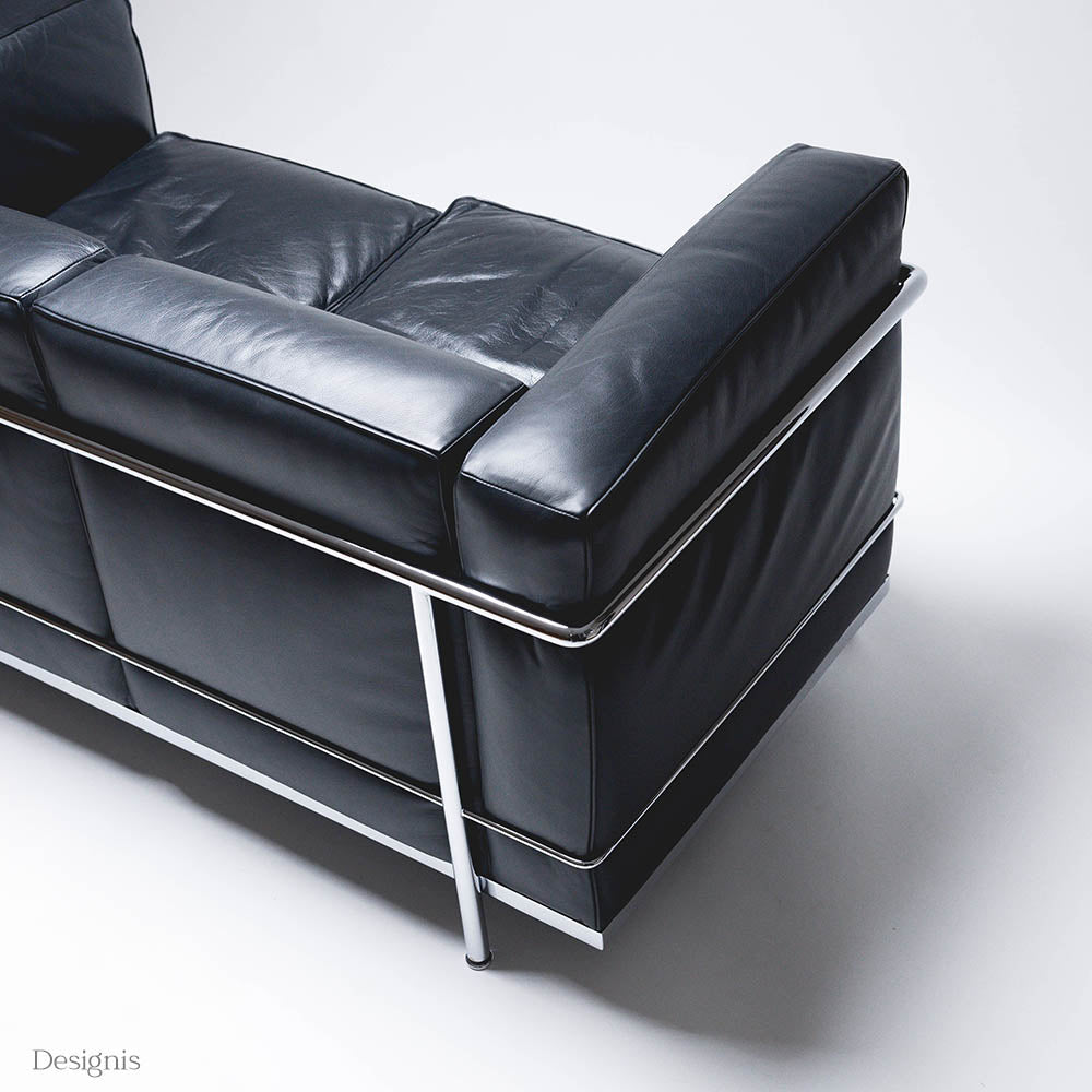 Cassina LC2 Zweisitzer Sofa, Les Corbusier, Schwarz