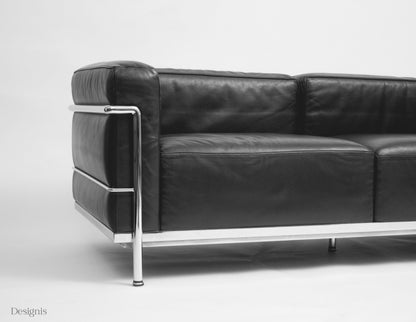 Cassina LC3 Zweisitzer Sofa, Schwarz, Leder