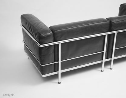 Cassina LC3 Zweisitzer Sofa, Schwarz, Leder