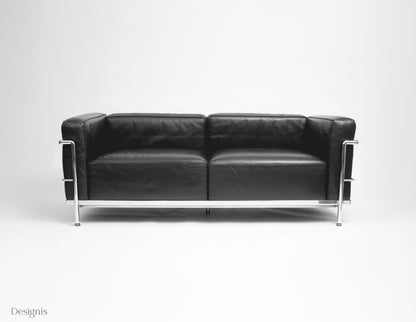 Cassina LC3 Zweisitzer Sofa, Schwarz, Leder