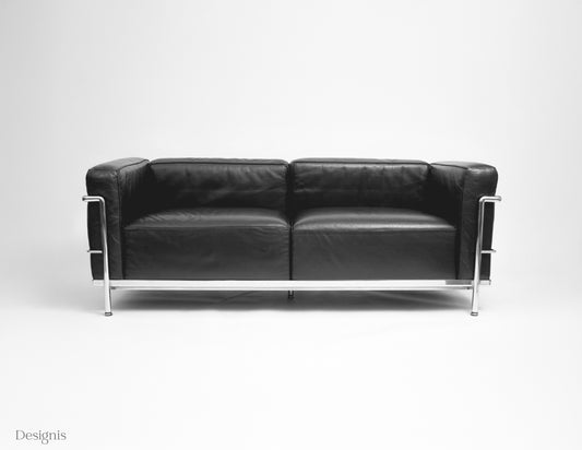 Cassina LC3 Zweisitzer Sofa, Schwarz, Leder